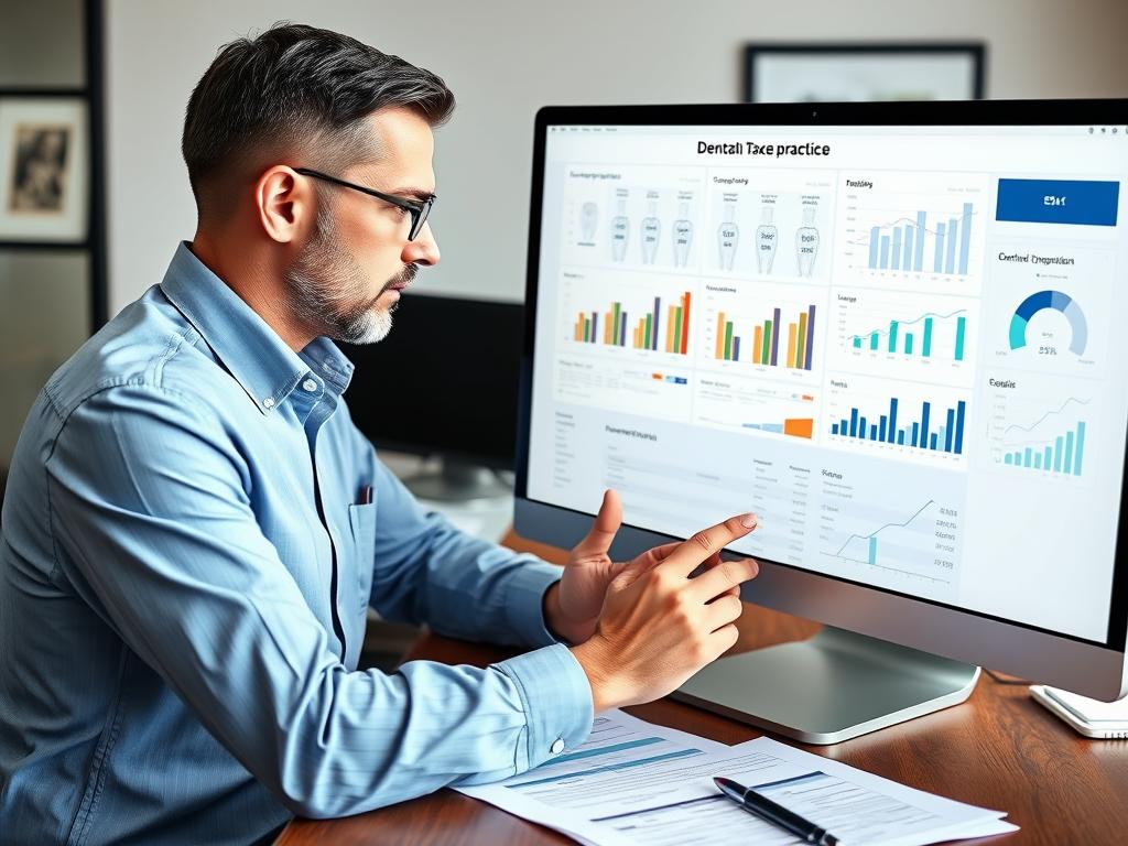 Steuerberater analysiert Finanzdaten einer Zahnarztpraxis Steuerberater analysiert Finanzdaten einer Zahnarztpraxis